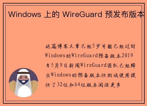 Windows 上的 WireGuard 预发布版本