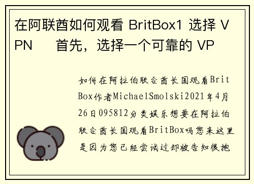 在阿联酋如何观看 BritBox1 选择 VPN     首先，选择一个可靠的 VP